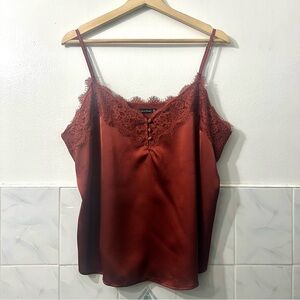 Abercrombie & Fitch Lace Trim Satin Cami Lingerie Top Rust XL Vamp Dark Romantic